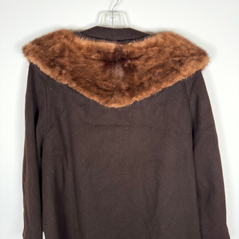 Vintage 1960's Maurice Brown Winter Overcoat Fur Collar Women's Size 8/ Medium - Picture 8 of 9